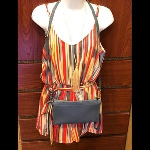 Sleeveless Stripe Belted Romper SZ M